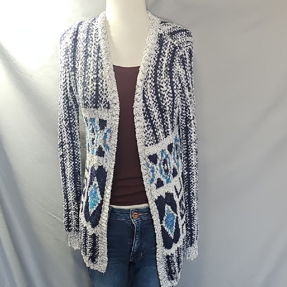 Maurices Navy and White Geometric Cardigan